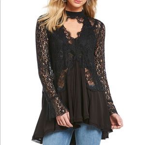 Free People Tell Tale Lace Tunic Black